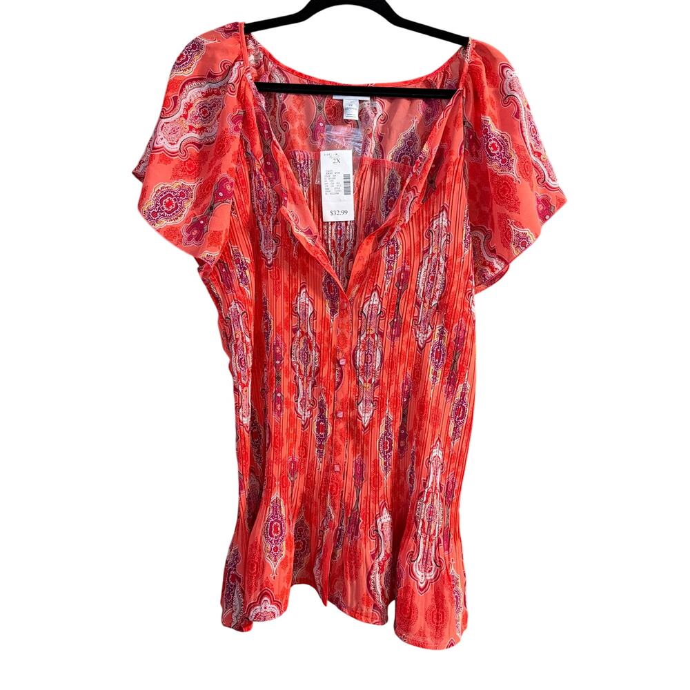 Fashion Bug Women's Plus Size Pink Paisley Stretch Top Size 2X 22/24W New